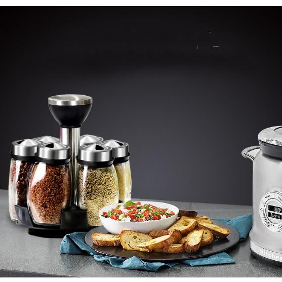 Bộ đựng gia vị 6 món xoay 360 độ thuỷ tinh CNAS Luxyry