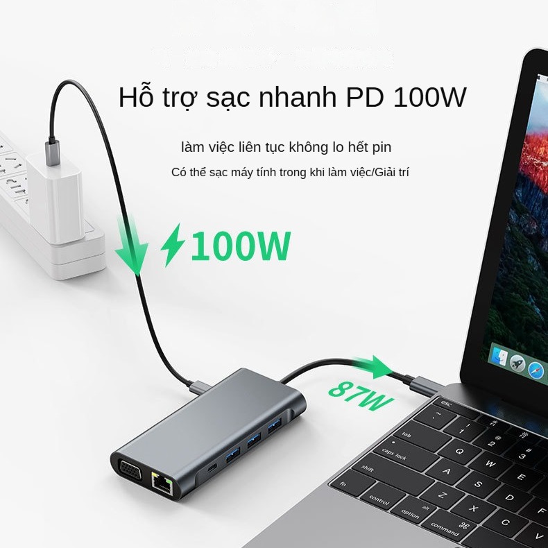 Hub Type-C To HDMI FIRO 10in1 Chuẩn HDTV - Hub Chuyển Đổi Type-C Chia 10 Cổng - 1 Cổng HDMI 4K, 3 Cổng USB 3.0, 2 Khe Đọc Thẻ TF/SD, 2 Cổng Type-C/PD, 1 Cổng VGA, 1 Cổng Mạng Lan - Kết Nối Tốc Độ Cao - Dùng Cho Smartphone/Laptop/PC/Tivi – Hàng Chính Hãng