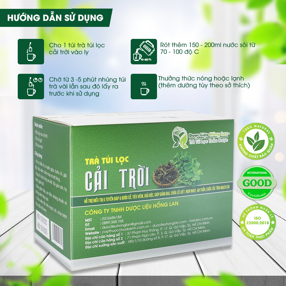 Trà Túi Lọc Cây Cải Trời 60g (20gói x 3g) Dược Liệu Hồng Lan