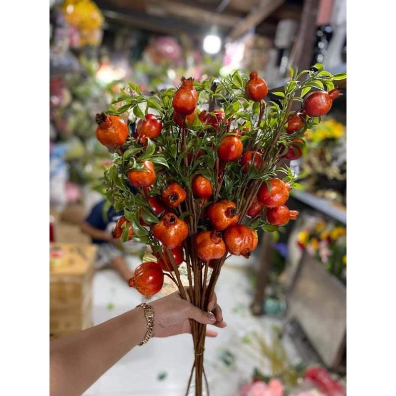 Cành lựu 4quả kèm lá cao 60cm-Quả giả