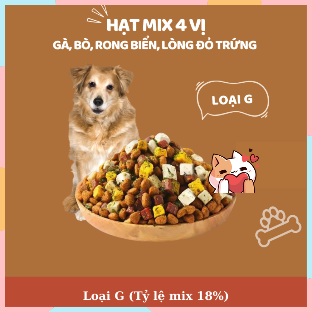 Hạt mix cao cấp cho cún trộn thịt bò, gà, tôm, cá, lòng đỏ trứng, rau củ quả - Thức ăn hạt cho chó kén ăn