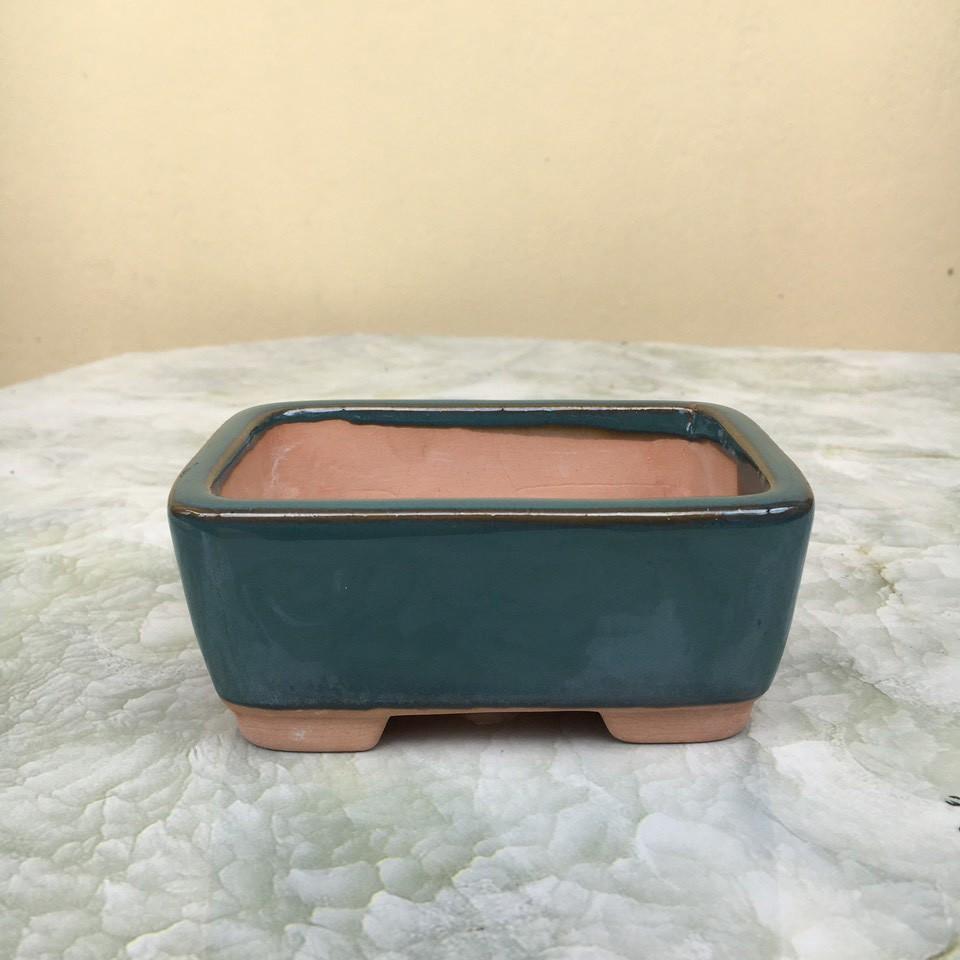 Chậu bonsai Chữ nhật mini men xanh ngọc gốm Bát tràng 1 size BM-76