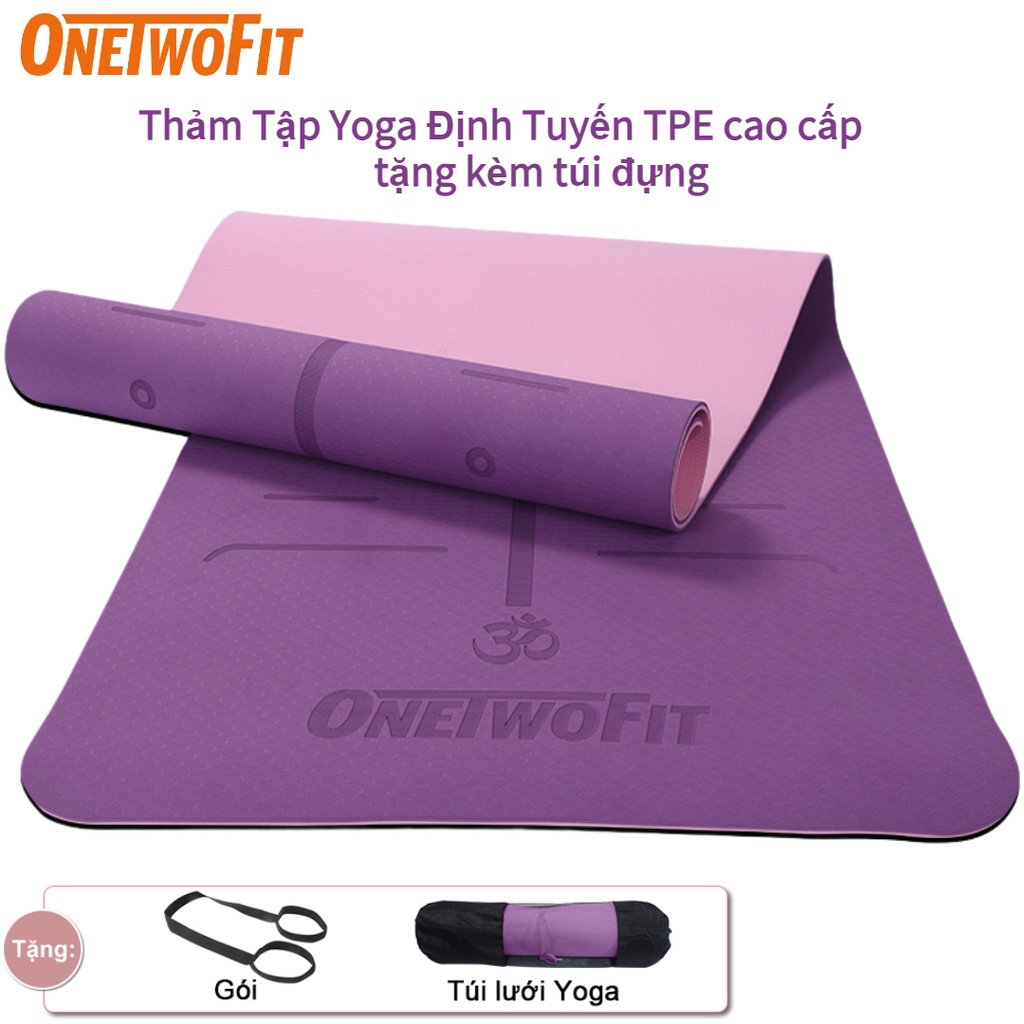 OneTwoFit Thảm Tập Yoga Định Tuyến TPE cao cấp tặng kèm túi đựng - 2 Lớp Chống Trượt 6mm/8mm