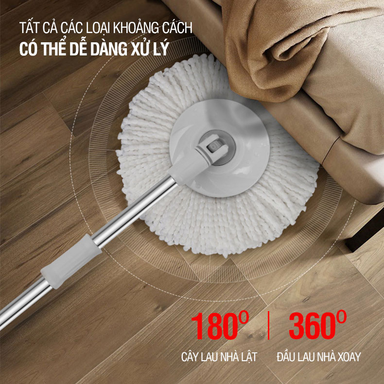 Bộ lau nhà 360 độ cao cấp OKwife Spin Mop có thùng lau nhà tự vắt lồng inox chống gỉ, cây lau nhà 360 độ, 2 bông lau