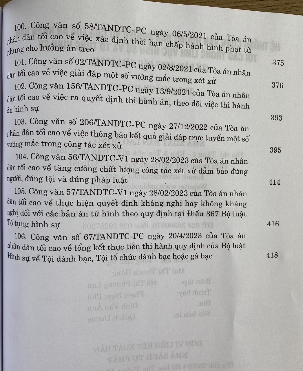 Hệ Thống Công Văn Hướng Dẫn Nghiệp Vụ Của Toà Án Nhân Dân Tối Cao Trong Lĩnh Vực Hình Sự Và Tố Tụng Hình Sự