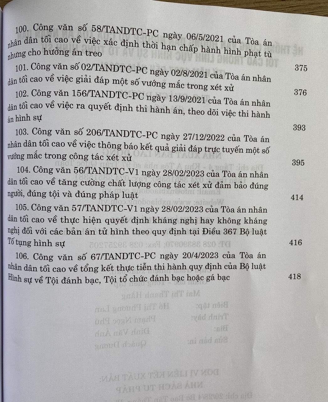 Hệ Thống Công Văn Hướng Dẫn Nghiệp Vụ Của Toà Án Nhân Dân Tối Cao Trong Lĩnh Vực Hình Sự Và Tố Tụng Hình Sự ( Từ năm 1987 đến năm 2023 )