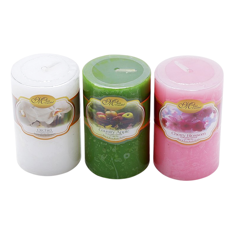 Hình ảnh Set 3 Nến Thơm Trụ Tròn D5H8 Miss Candle FTRAMART NQM0819 (5 x 8 cm) (Hồng - Trắng - Xanh lá)