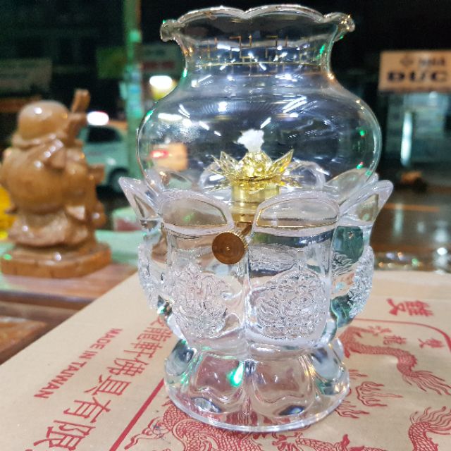 Đèn thờ đốt dầu lưu ly cát tường cao 17 cm