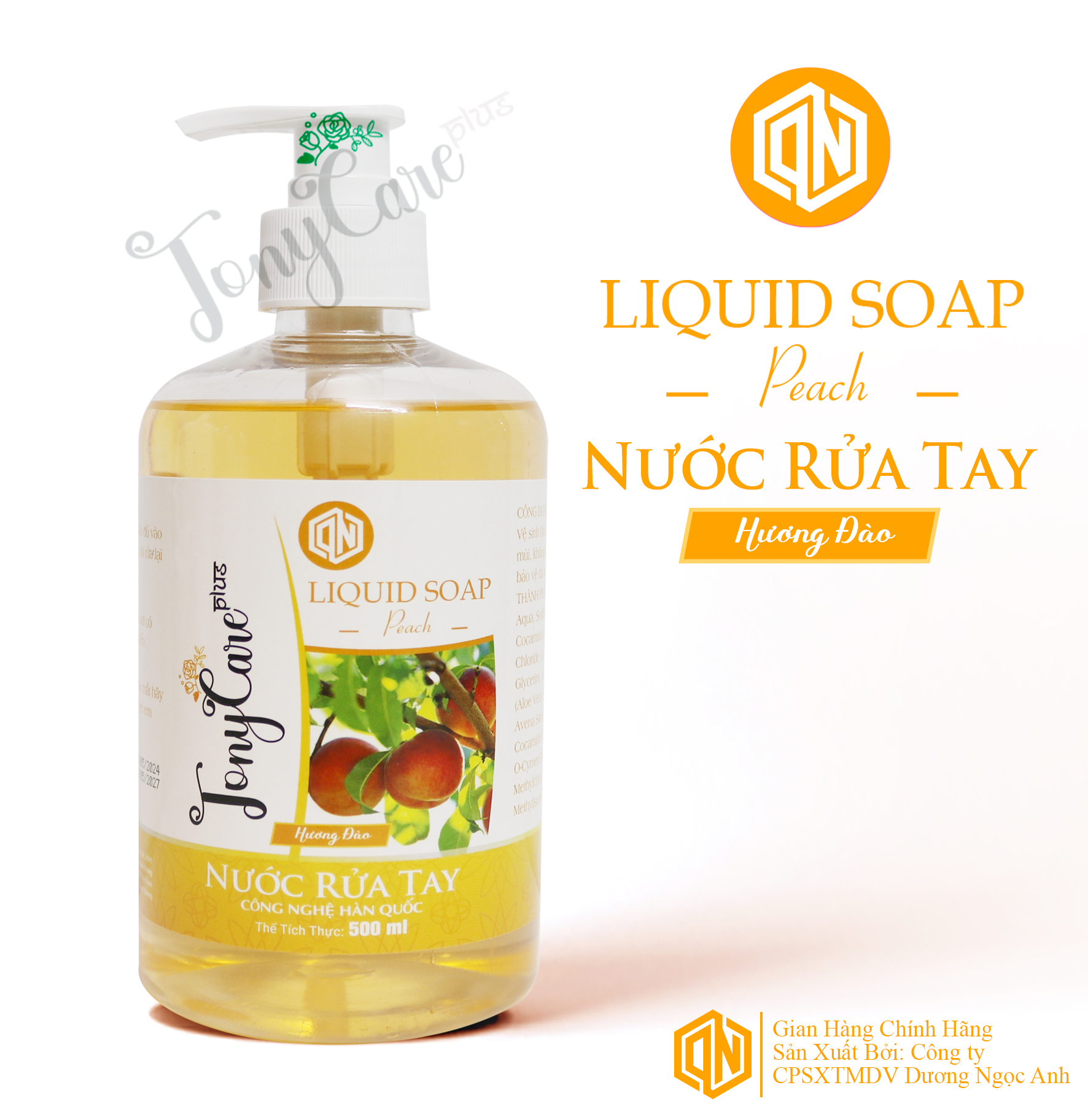 Nước rửa tay Tonycare 500ml Hương Đào – Diệt khuẩn, hương tươi mát, dưỡng ẩm da tay – Chính hãng Tonycare