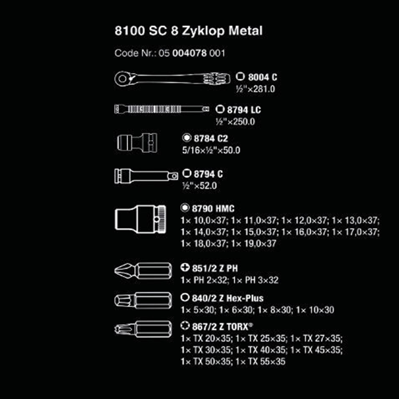 Bộ tuýp tròng cóc 1/2&quot; 8100 SC 8 Zyklop Metal Ratchet Set with switch lever Wera 05004078001 gồm 28 chi tiết