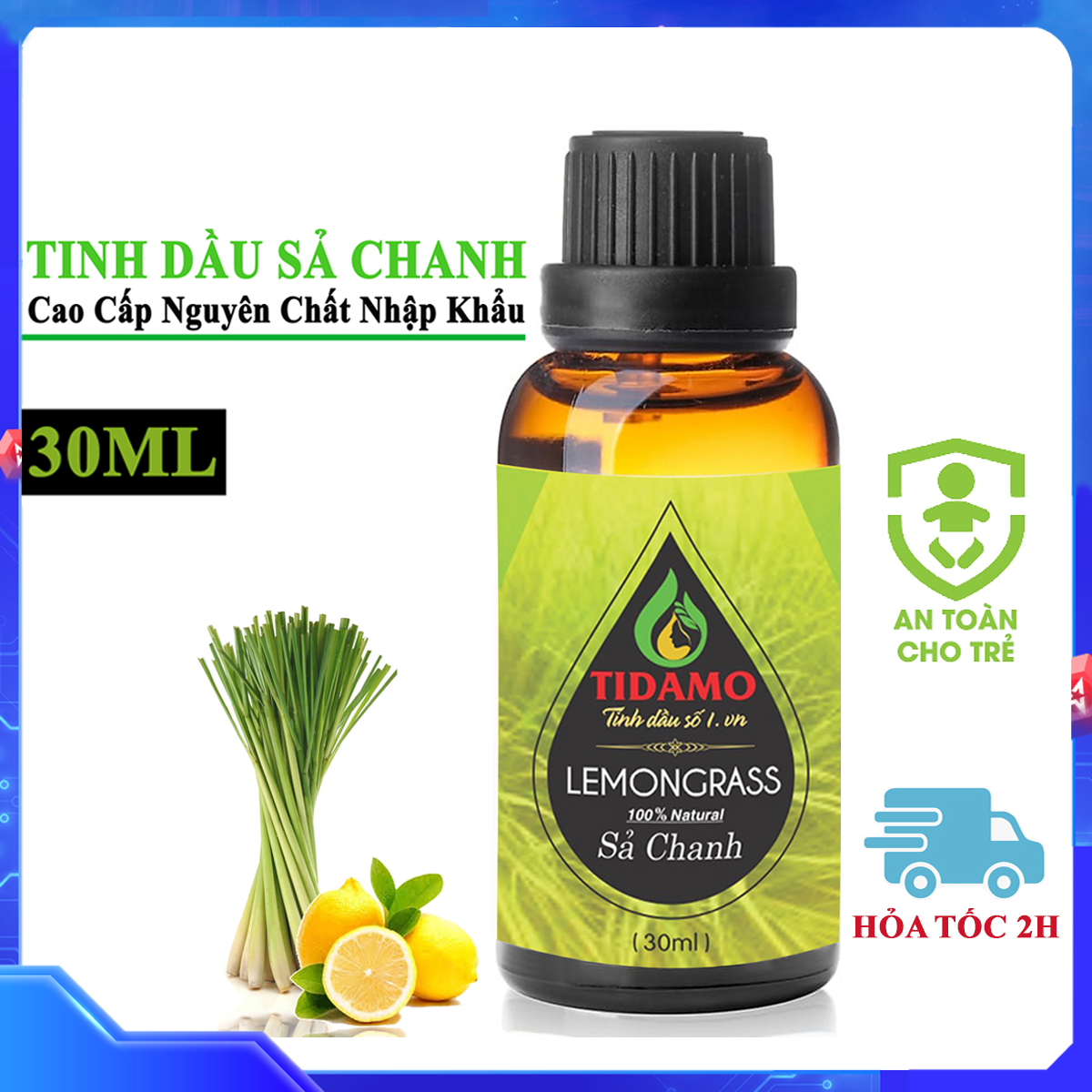 Tinh Dầu Sả Chanh Nguyên Chất Cao Cấp 30ML. Tinh Dầu Xông Phòng Sả Chanh TIDAMO (Lemongrass) Giúp Thanh Lọc Không Khí, Khử Mùi, Kháng Khuẩn, Đuổi Muỗi, Giải Cảm, Làm Đẹp