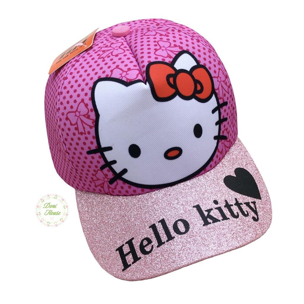 Nón Kết Mũ Lưỡi Trai Cho Bé Gái Từ 6 7 8 9 10 Tuổi Hình Hello Kitty Vành Kim Tuyến Dễ Thương - Doni House