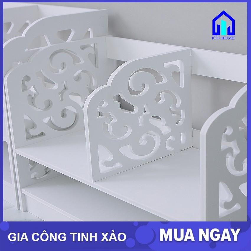 Kệ sách để bàn bằng gỗ hoa văn đẹp dễ dàng lắp ghép có nhiều ngăn, để bàn học bàn làm việc văn phòng - ICO HOME