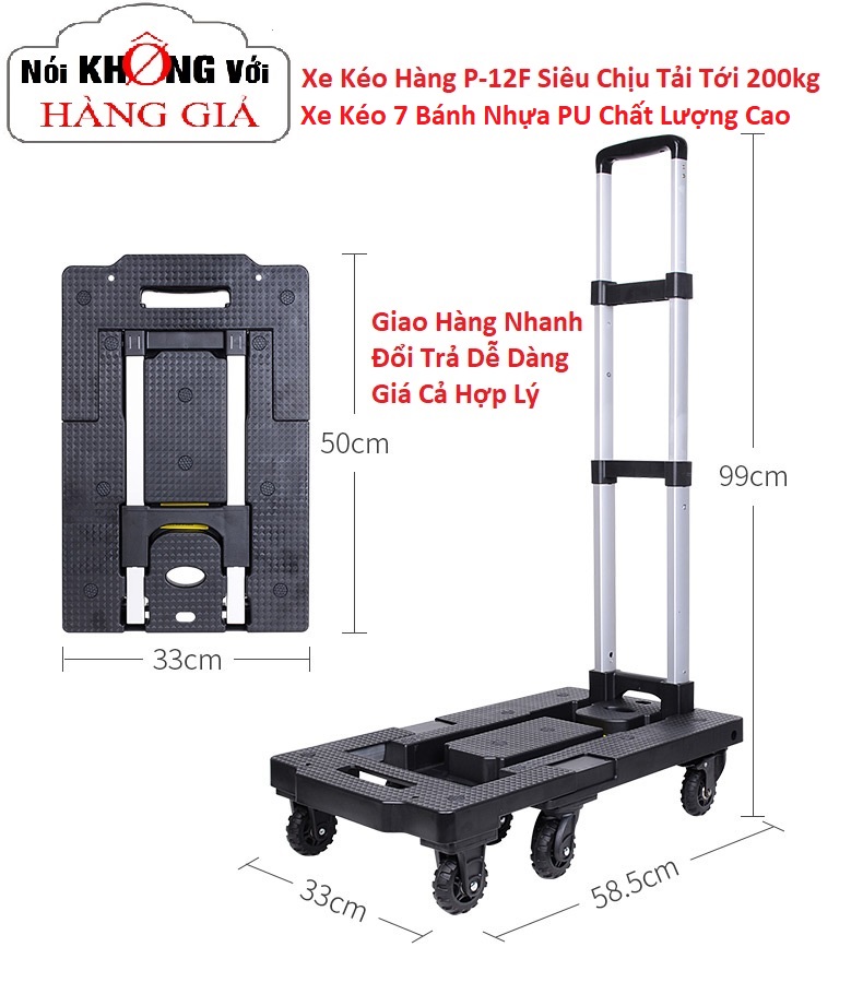 Xe kéo hàng P-12F, xe đẩy hàng chịu tải 200kg