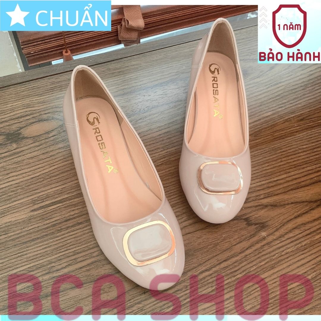 Giày công sở nữ 2p RO523 ROSATA tại BCASHOP mũi tròn có đính nơ vuông viền kim loại vàng sang trọng và thời trang - nude