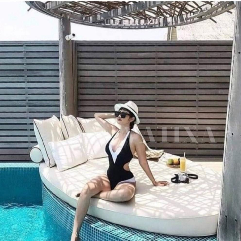 Đồ bơi Bikini 1 mảnh cut out đen viền trắng sang chảnh VATIXA BKN02