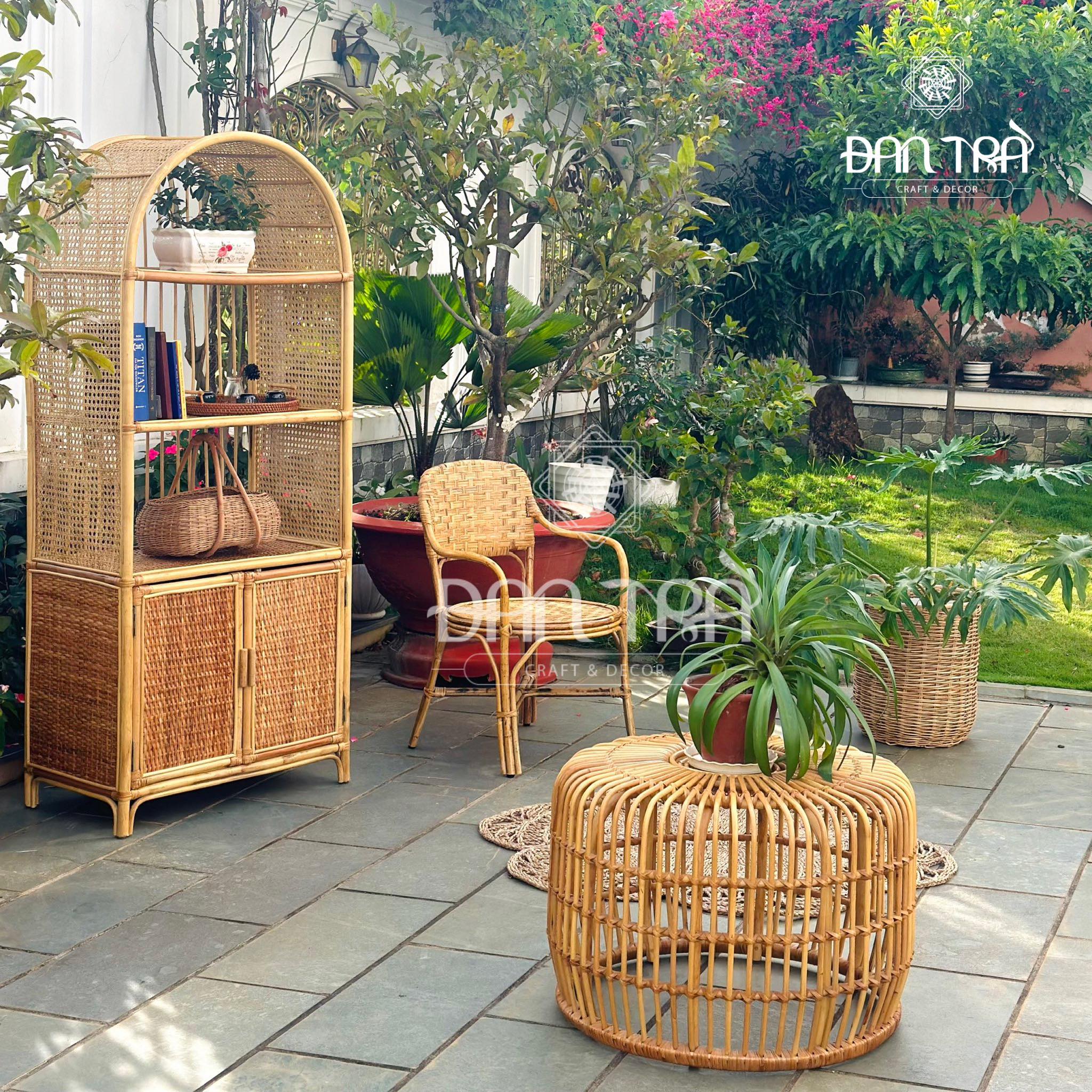Tủ Mây Đựng Sách Đan Trà- Tủ Mây Decor Vintage- Tủ Mây Mắt Cáo Đan Trà- Nội Thất Mây Tre Đan Trà