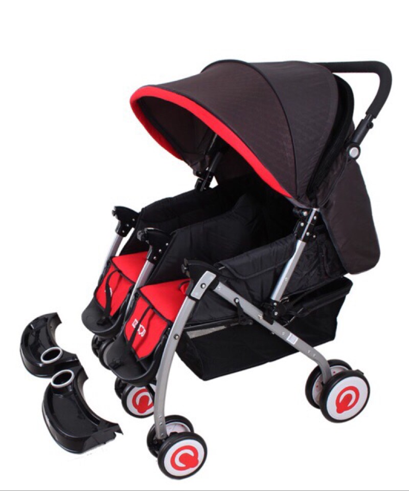 Xe đẩy đôi 703A chắc khỏe cho bé song sinh - Có giỏ đồ, mái che, phanh chân - 703A (màu bé trai)