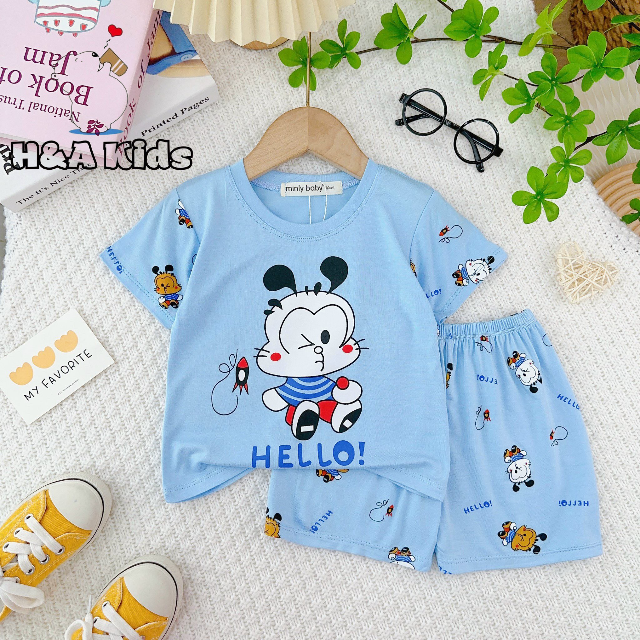 Bộ thun cộc tay phối áo- quần siu xinh cho bé trai và gái