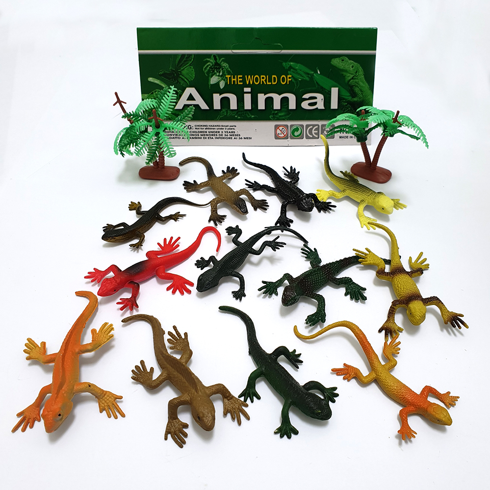 Bộ 12 đồ chơi Tắc Kè Safari hoang dã (dài 8 cm) New4all ANIMAL WORLD mô hình tắc kè thằn lằn nhựa giả cho bé trên 3 tuổi