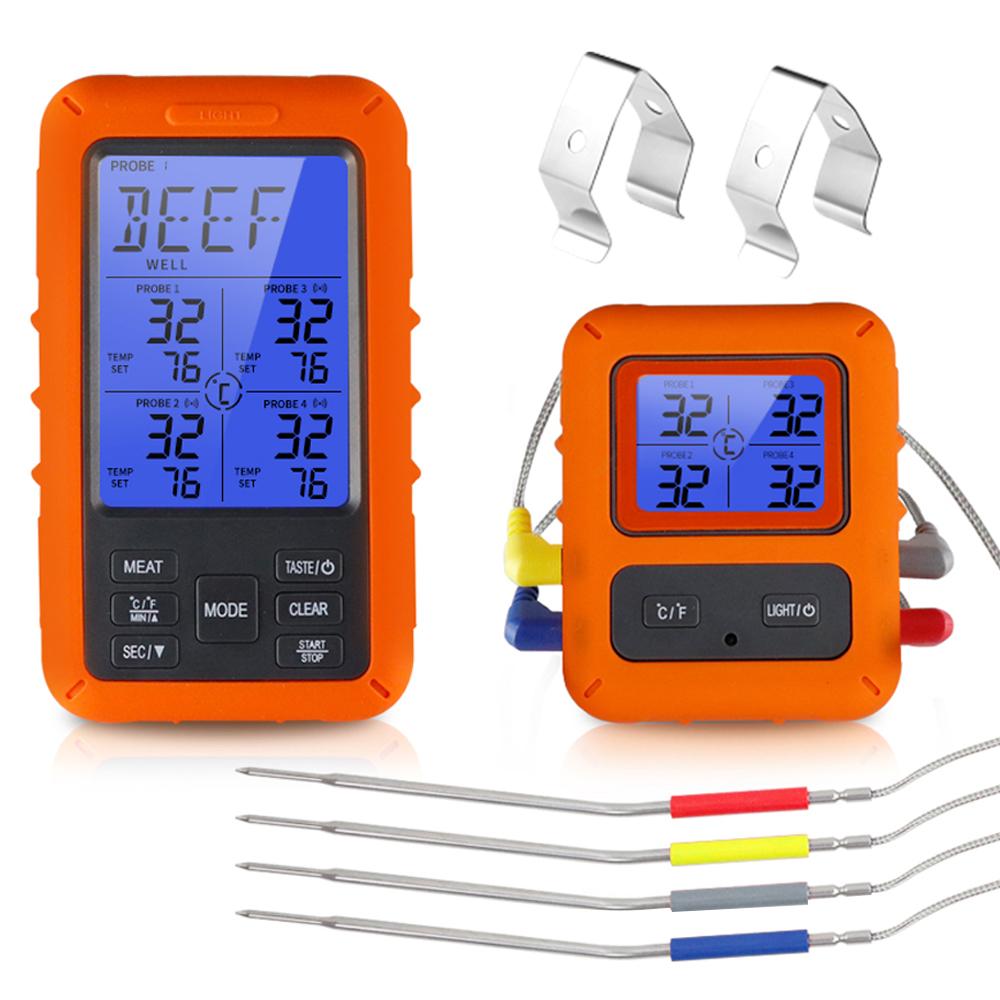 Nhiệt kế Màn hình nền LCD không dây với 4 đầu dò 100 mét có đèn nền