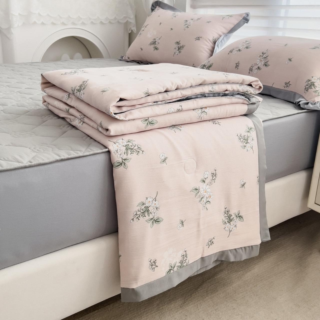 Bộ chăn ga gối cotton đũi chần bông 5 món nhập khẩu