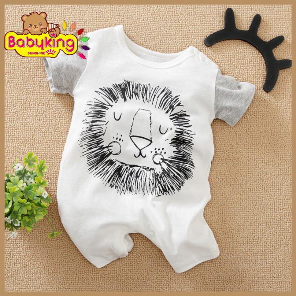 BodySuit,áo liền quần dễ thương ngắn tay kiểu sư tử cho bé (3037),cotton 100%, thương hiệu Aiueo Nhật Bản