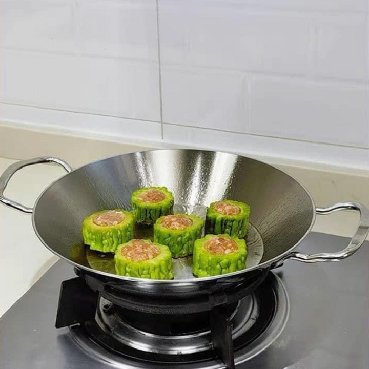 Chảo inox liền khối 20 -24 cm dùng được tất cả các loại bếp