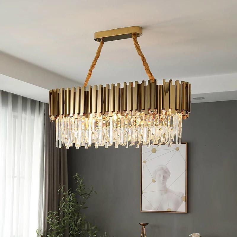 Đèn thả bàn ăn - đèn thả trần - đèn trang trí pha lê dài 1m2 thân hợp kim mạ vàng phong cách Châu Âu
