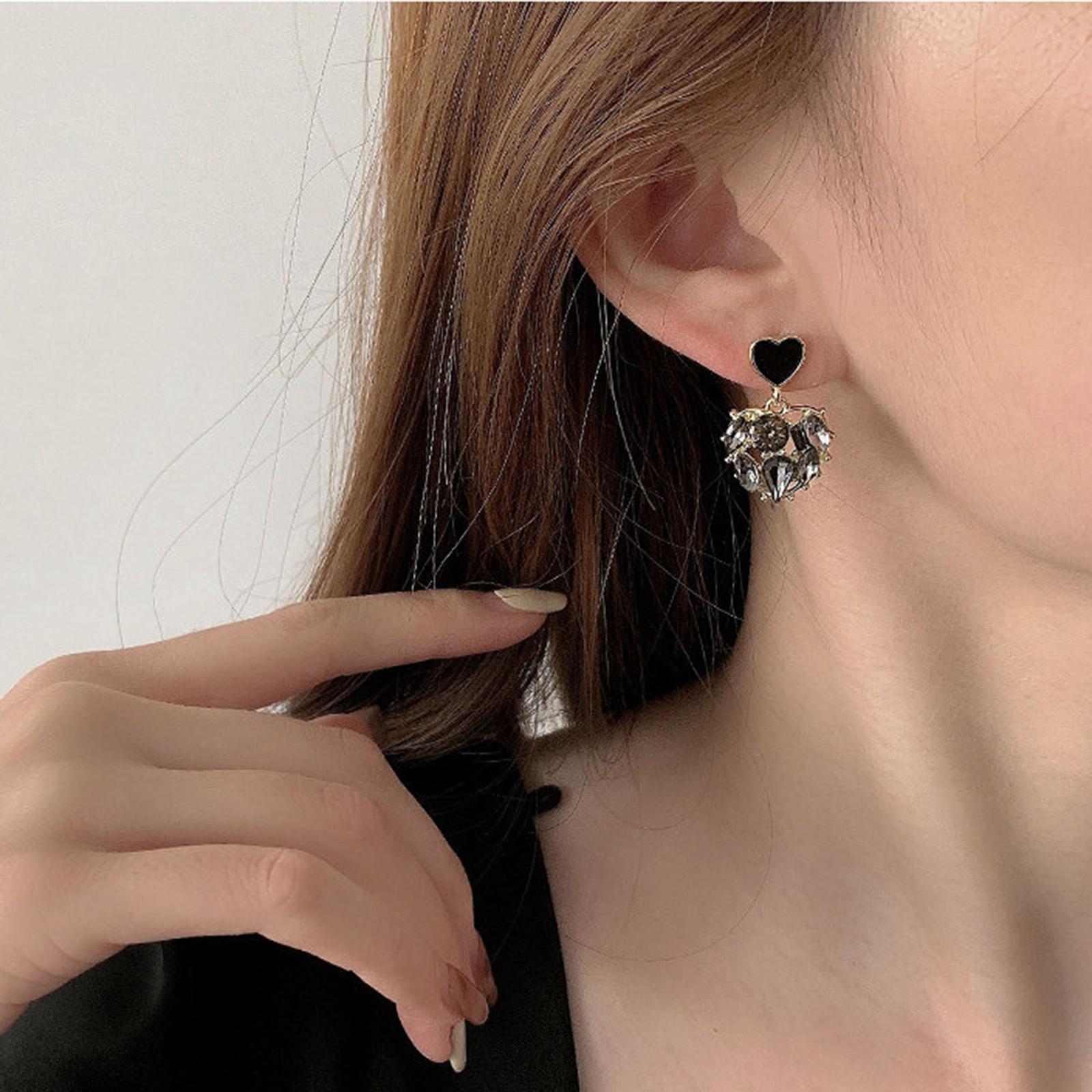 Heart Stud Earrings Rhinestone Bling Heart Stud Earrings for