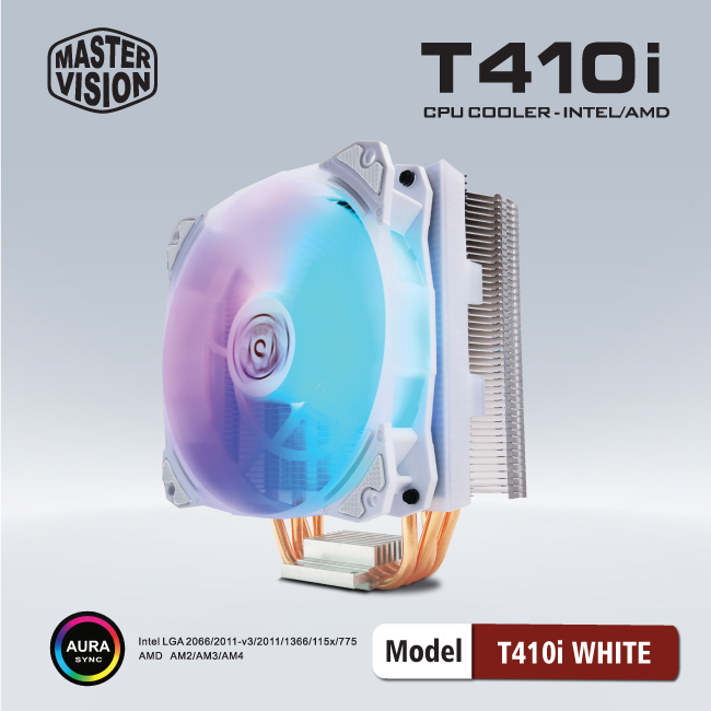 Tản nhiệt CPU T410i [TRẮNG] Fan VSP 12cm Led RGB Dùng Cho Tất Cả Socket - Hàng chính hãng Tech Vision phân phối