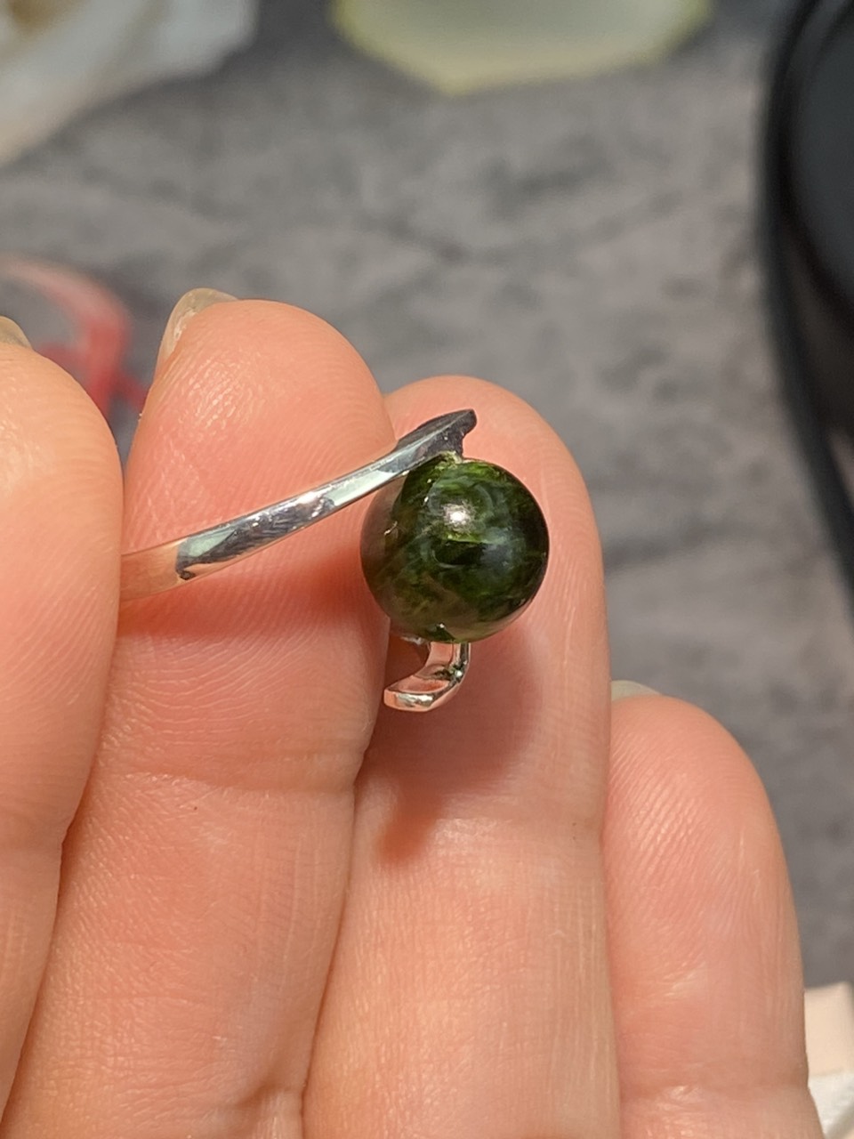 Nhẫn Bạc 925 Đá Diopsite Hạt 10ly