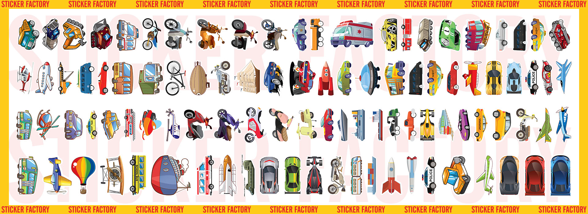 Transportation for Kids - Set 100 sticker decal hình dán dễ thương - STICKER FACTORY