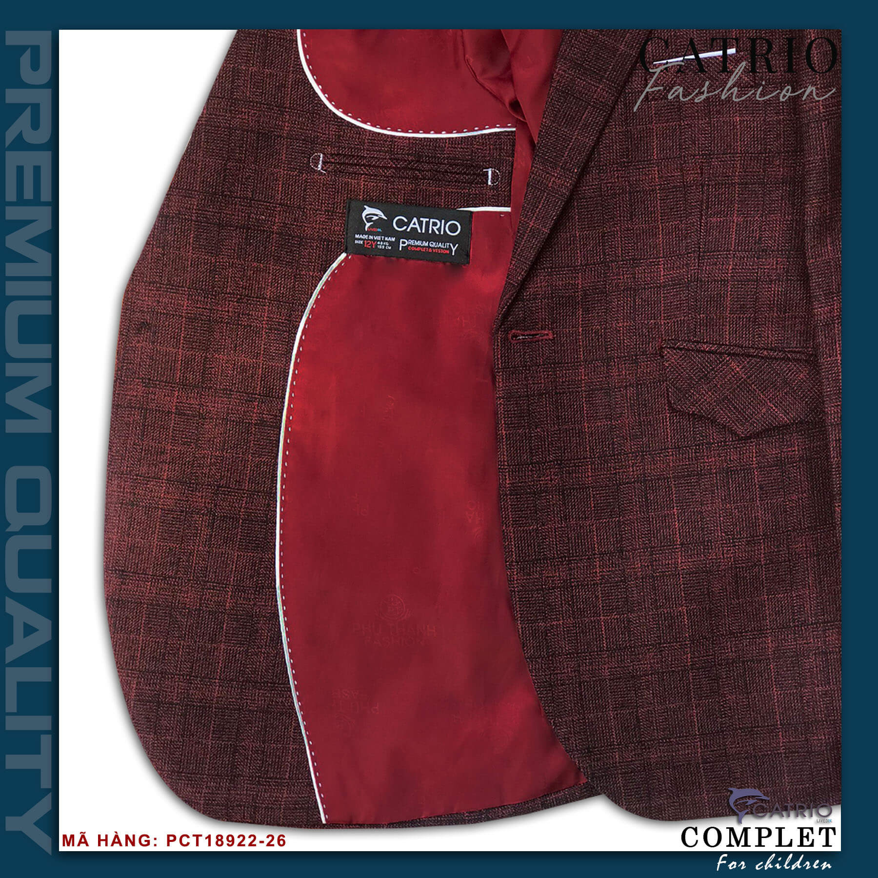BỘ VEST BÉ TRAI CATRIO PCT18922/26 LÀ BỘ COMPLET TRẺ EM từ 2 tuổi đến 12 tuổi phù hợp ngày lễ tết, tiệc cưới thuộc BST quần áo complet veston trẻ em CATRIO mùa thu đông 2021