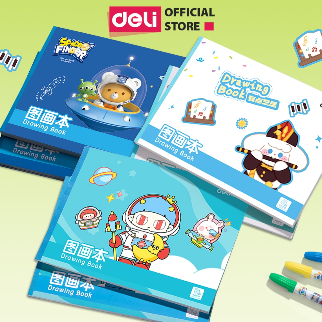 Vở Vẽ Học Sinh Tập Tô Màu Cho Bé A4 Deli - Sổ Tô Màu 60/100 Trang Sổ Vẽ Học Sinh Giấy Dày Mịn Chất Liệu An Toàn