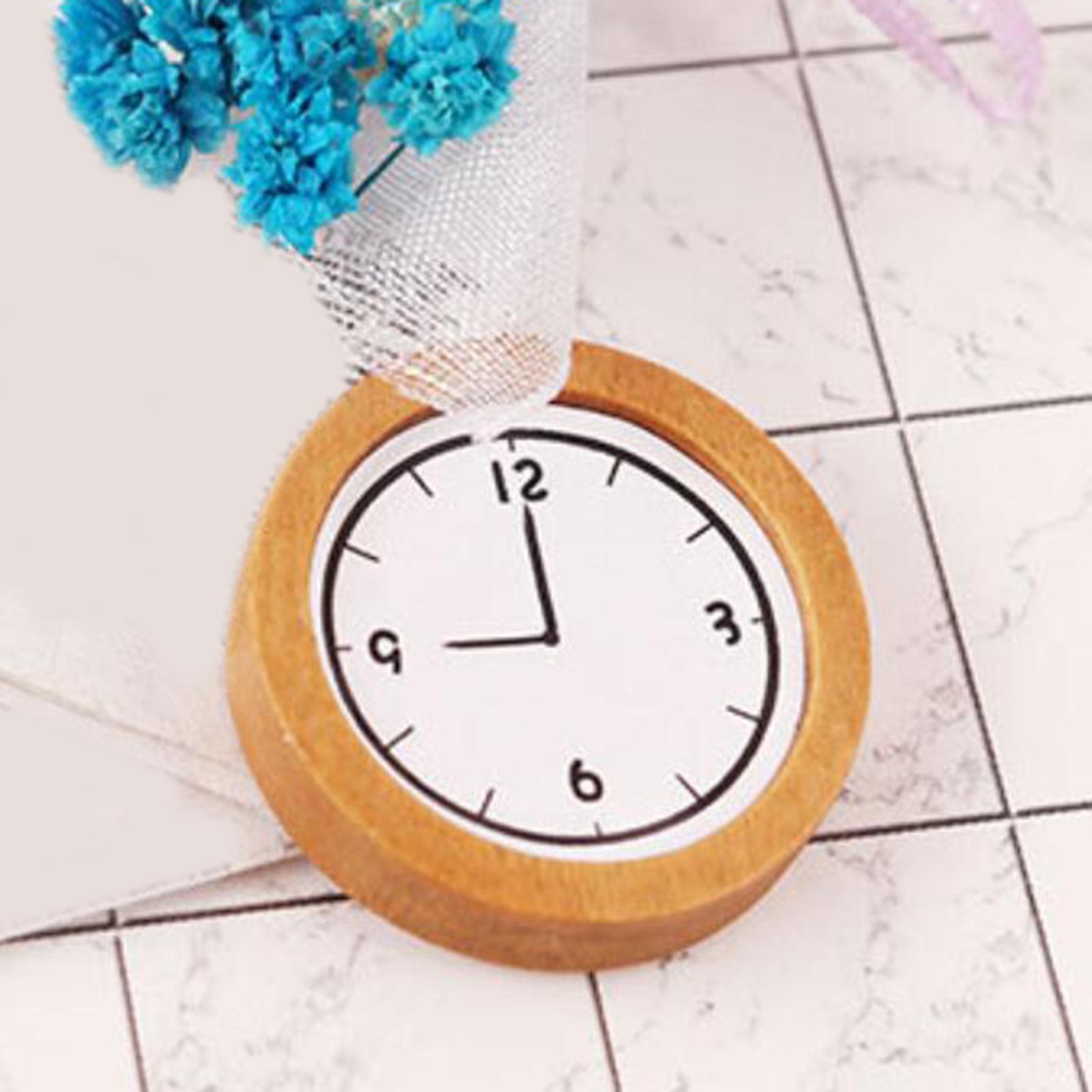 2PCS Round Wood Wall Clock Miniature for 1:12 Dollhouse Furniture Model Toy