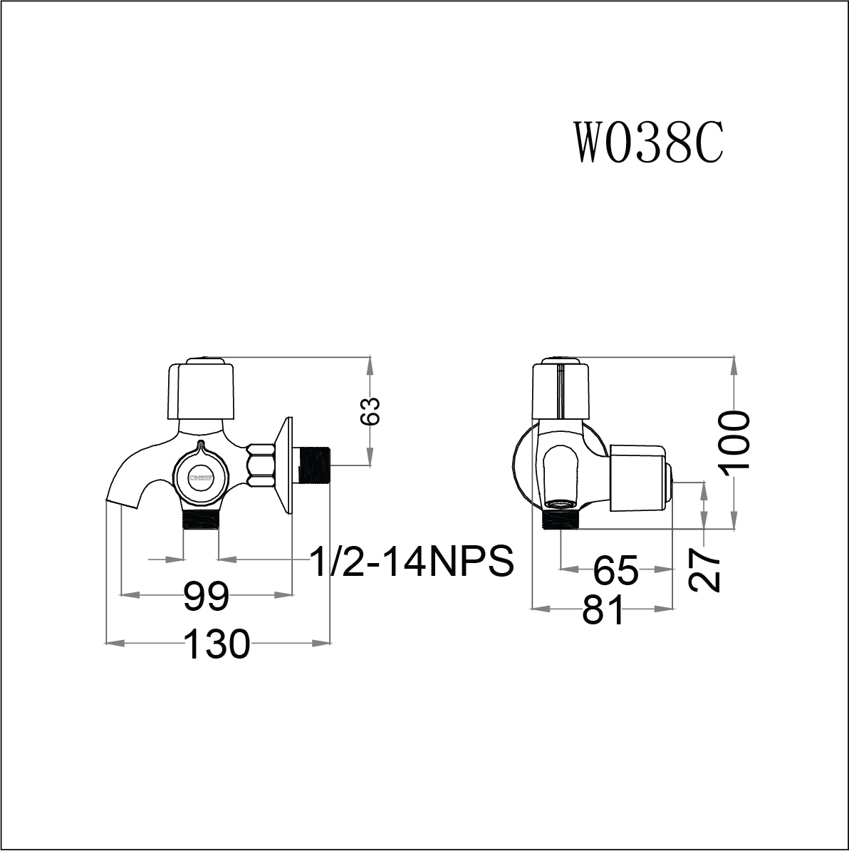 Vòi sen tắm lạnh gắn tường Caesar W038C (chưa bao gồm  tay dây, pát sen)