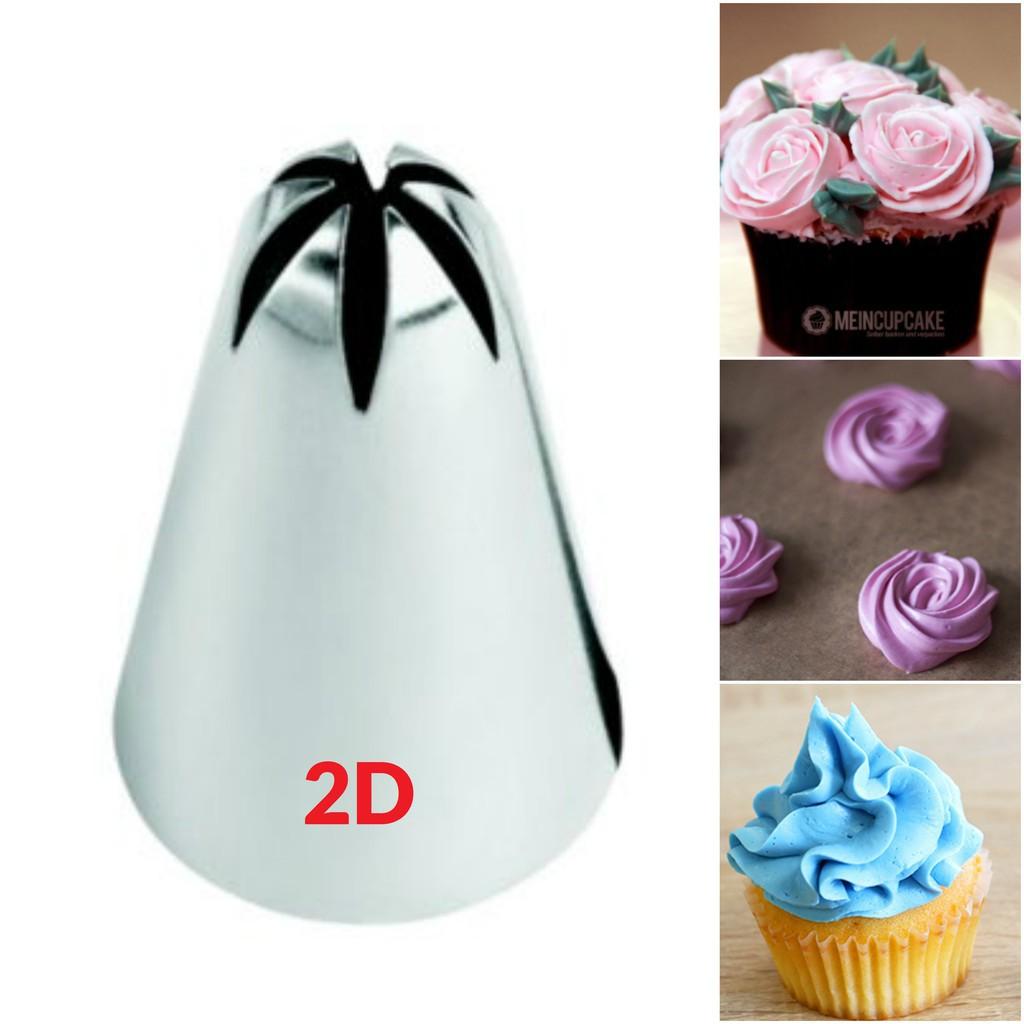 Đuôi / đui đúc inox bắt bông kem 2D/2F bắt bông hoa to, cánh lớn trên cup cake, bánh quy, cookie