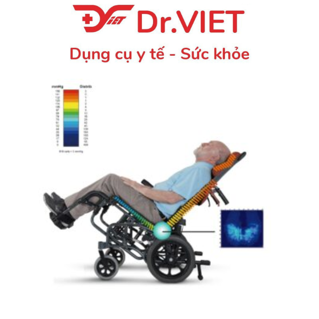 Xe lăn VIP 515 sử dụng công nghệ tilt-in- space giúp thư giãn, giảm loét, chống trượt về trước. Nâng được thành tay, để chuyển người bệnh từ giường sang xe, không cần bế bổng