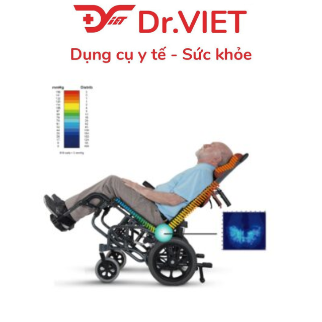 Xe lăn VIP 515 sử dụng công nghệ tilt-in- space giúp thư giãn, giảm loét, chống trượt về trước. Nâng được thành tay, để chuyển người bệnh từ giường  sang xe, không cần bế bổng