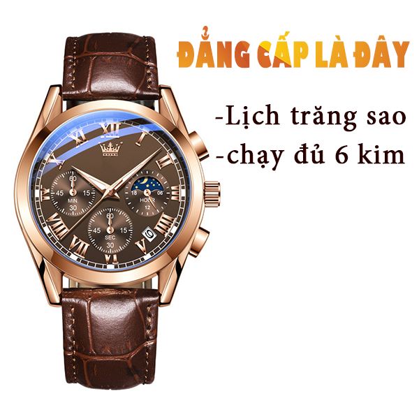 Đồng Hồ Nam Phiên Bản Mới Men Sport Chronograph Phong Cách Châu Âu /Lịch Trăng Sao/Chạy Đủ 6 Kim/Bấm Giờ/Hàng Chính Hãng