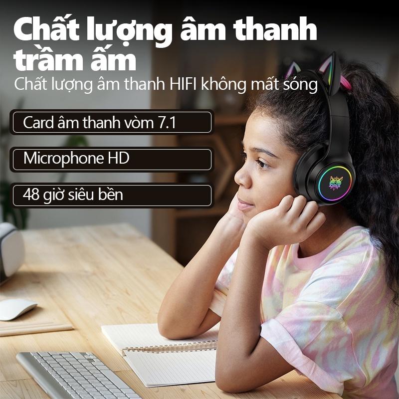 Tai nghe chơi game không dây Bluetooth tai mèo ONIKUMA B90 Đen với micrô có thể thu vào đèn RGB [Hàng chính hãng]