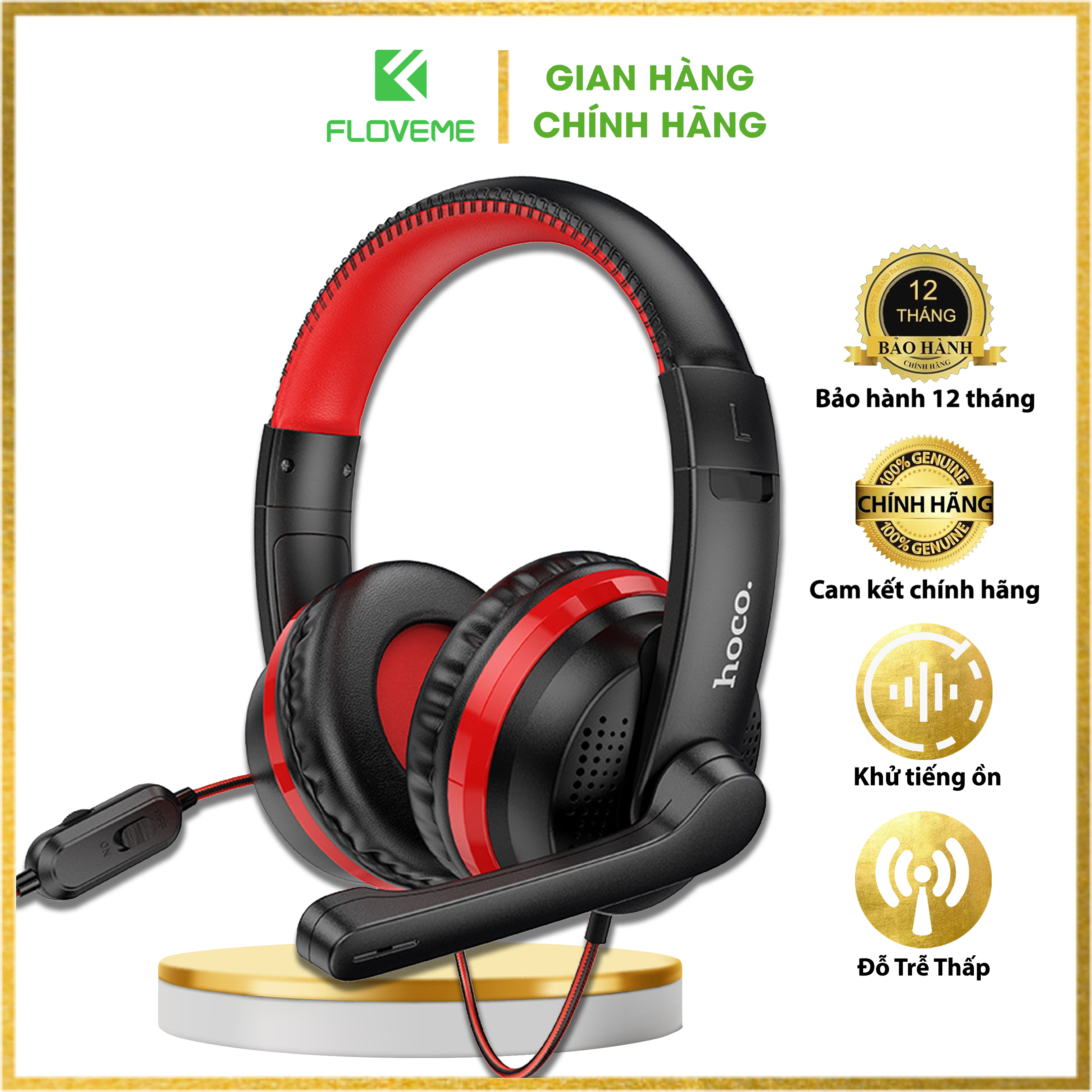 Tai nghe Bluetooth chụp đầu HOCO W103 có mic game thủ kèm jack cắm 3.5mm rẻ tốt bền đẹp dùng cho điện thoại PC máy tính ngầu - Hàng chính hãng