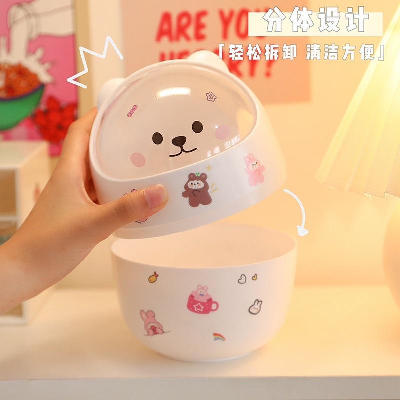 Thùng Rác Mini Để Bàn Nắp Lật Hình Chú Mèo Có Tai Cute Ngộ Nghĩnh Lọ Cắm Bút Nhựa Đựng Đồ Mỹ Phẩm Đa Năng Gấu Đáng Yêu