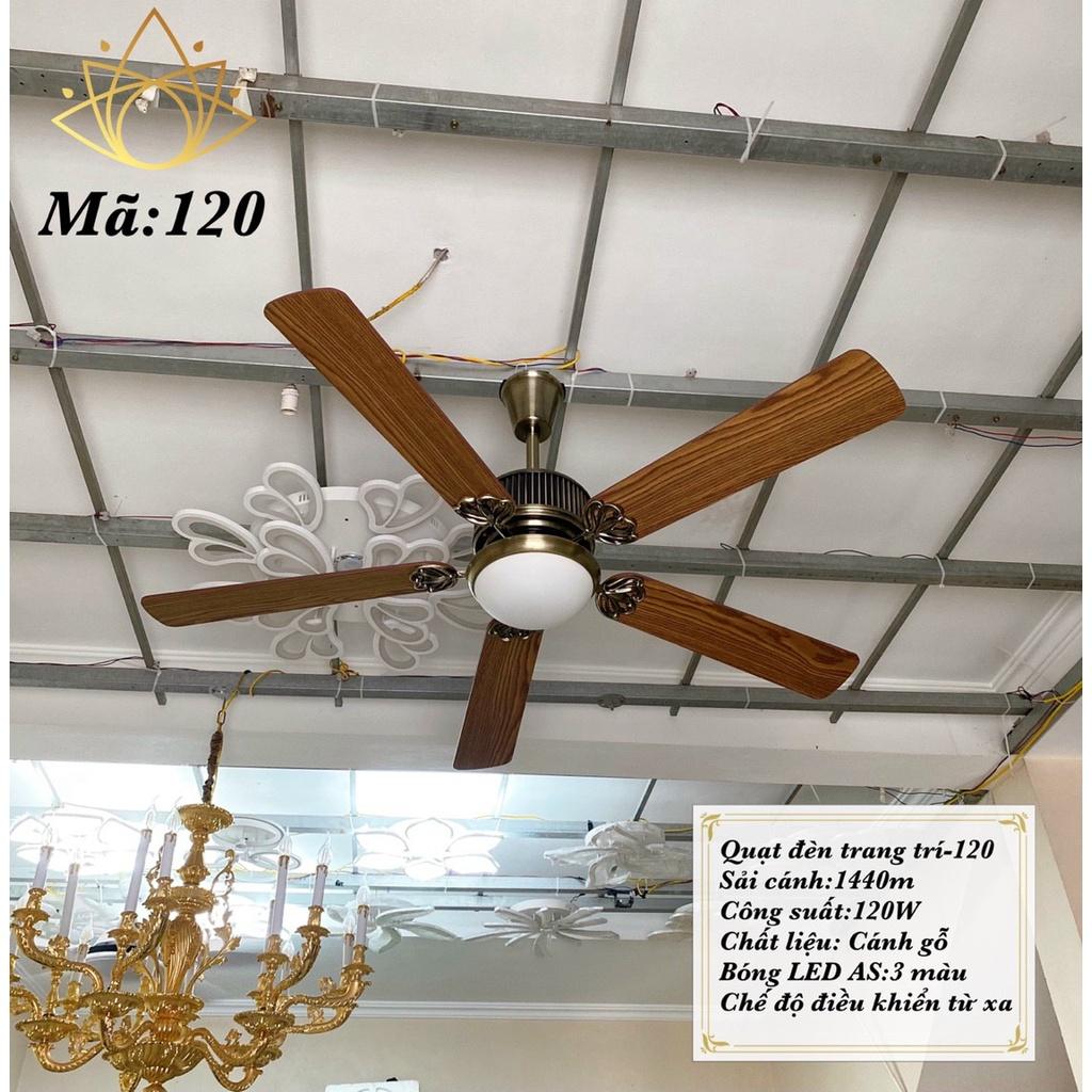 Quạt Trần Đèn 5 Cánh Gỗ,Điều Khiển Từ Xa 3 Chế Độ Ánh Sáng,Có Đảo Chiều Hút Ẩm Mùa Đông,Sải Cánh Lớn,Mã 120
