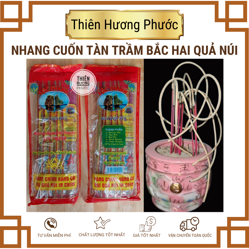 Nhang trầm Bắc cuốn tàn Lộc Thuấn 40cm gói 10 thẻ 240 cây mùi thơm êm dịu,ít khói