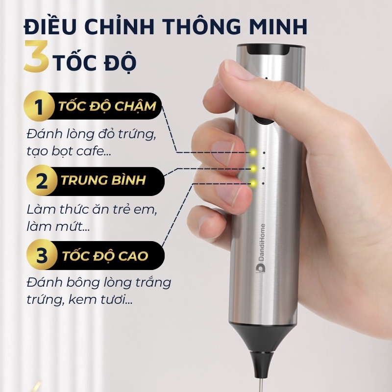 Máy đánh bọt cafe cầm tay DandiHome có giá treo, sạc điện, 10w, hàng chính hãng bảo hành 12 tháng