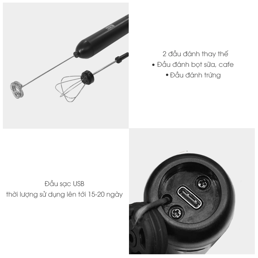 Hình ảnh Máy đánh trứng đánh bọt cafe cầm tay mini Lebenlang LBL4588, 2 tốc độ, sạc pin usb tiện dụng - hàng chính hãng