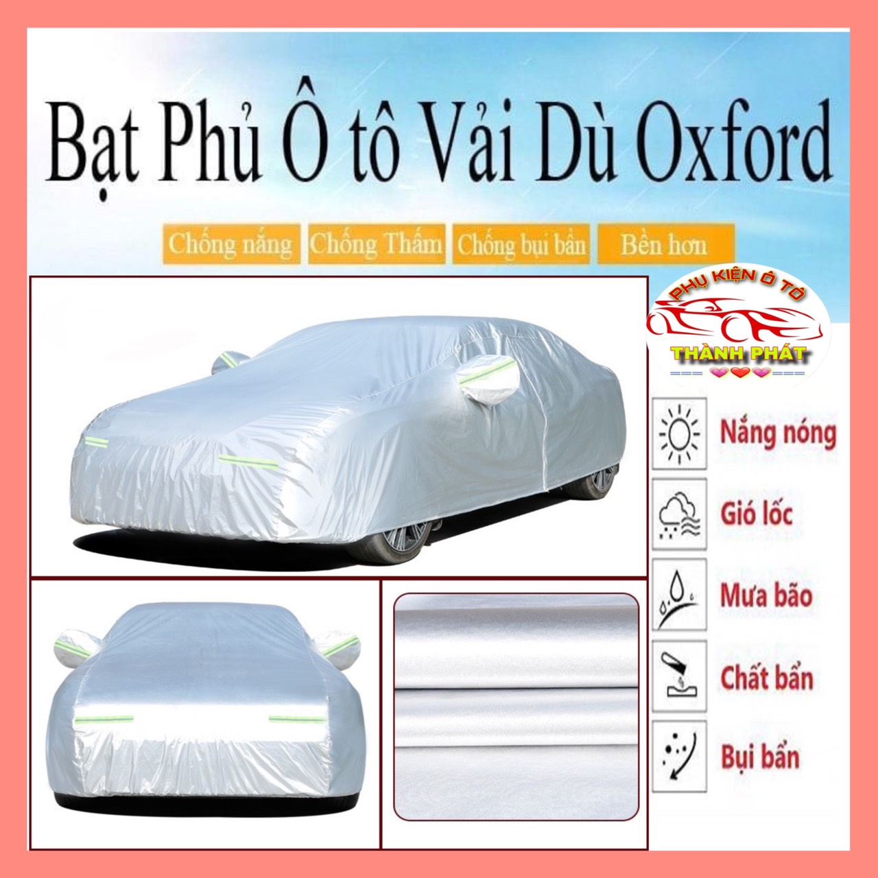 Bạt che phủ bảo vệ ô tô xe hơi 4 chỗ, 5 chỗ, 7 chỗ vải Dù cao cấp siêu bền chống xước, chống nắng nóng, chống cháy, chống mưa, chống bụi bẩn