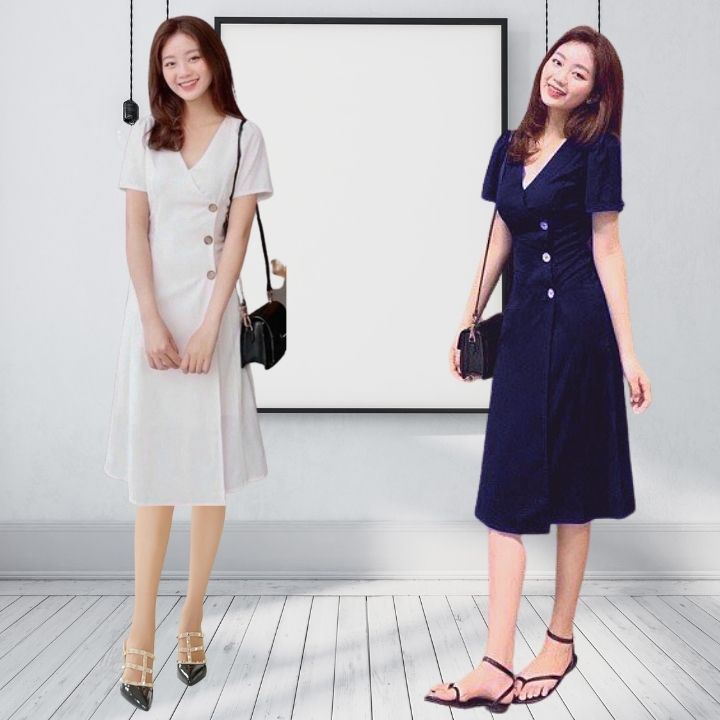 Đầm Công Sở New Design Thiết Kế Váy Chữ A Dài Qua Gối Phong Cách Hàn Quốc Chất Vải Nhập Co Giãn Tốt DA0006